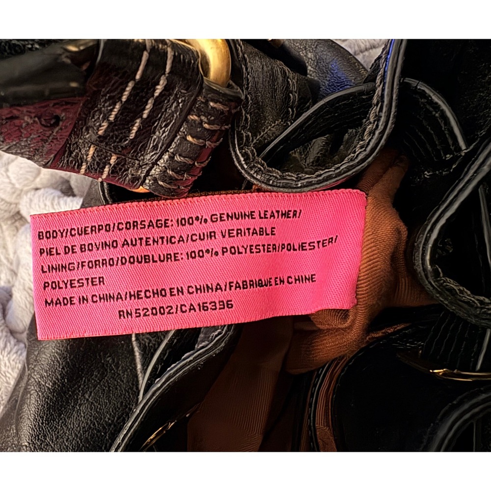 Y2K Juicy Couture Black Genuine Leather Pleated Hobo Shoulder Bag Gold Hardware - Picture 3 of 13